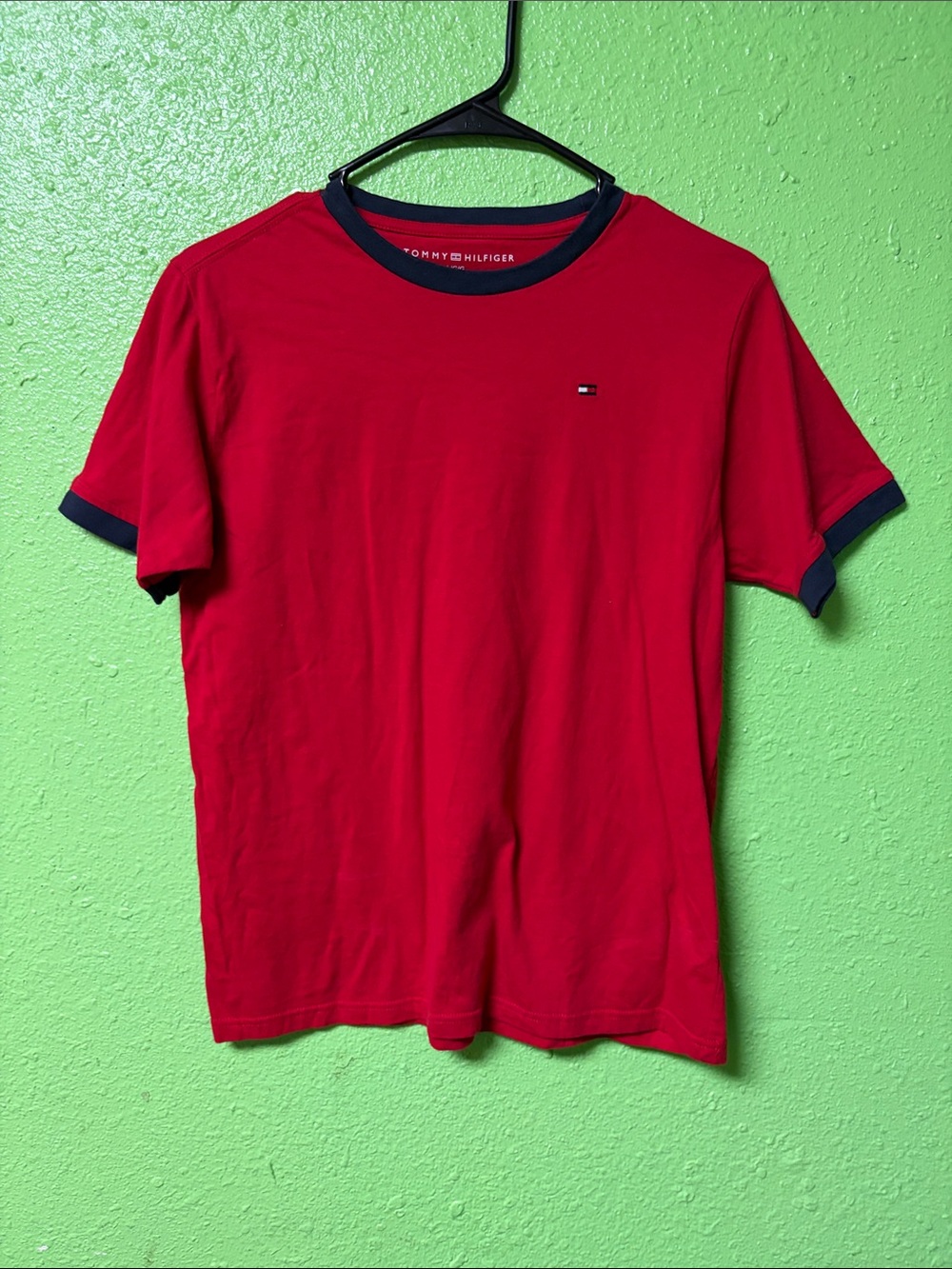 Tommy Hilfiger Red Short-Sleeve Ringer Tee with Navy Trim